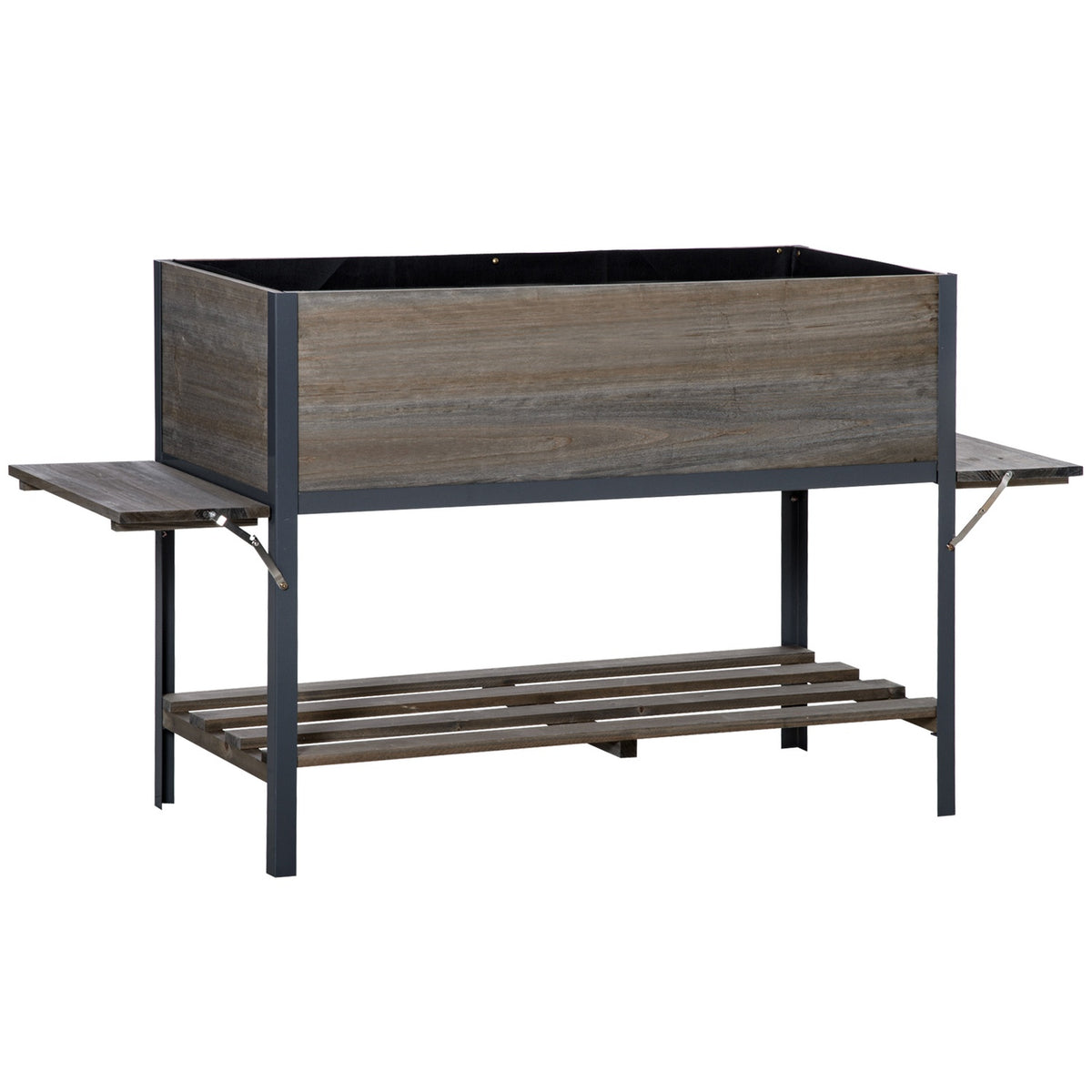 Buy Raised Bed Flower Pot Plant Box With 2 Foldable Shelves Bottom Shelf Solid Wood Light Gray 140 X 46 X 75.5 Cm