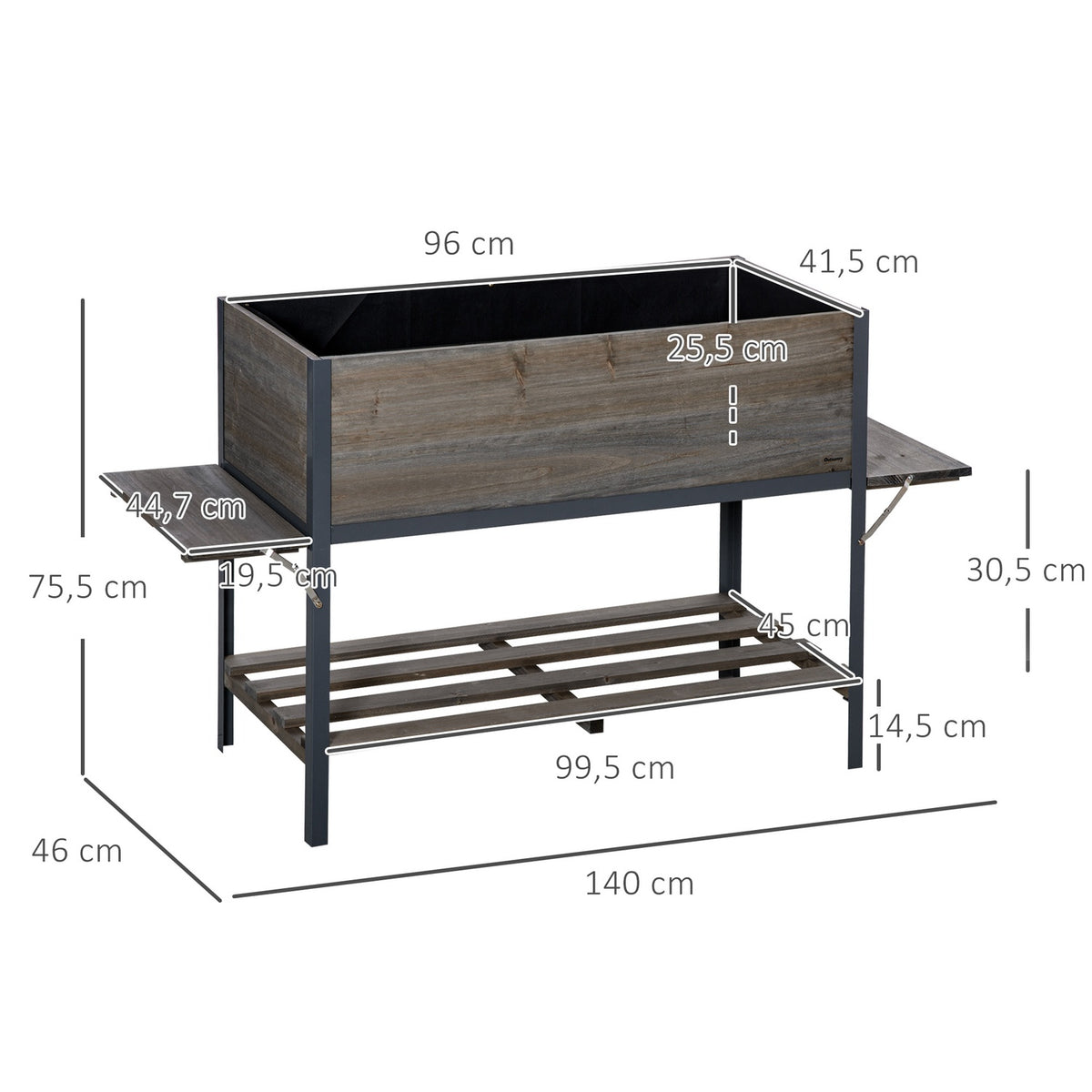 Buy Raised Bed Flower Pot Plant Box With 2 Foldable Shelves Bottom Shelf Solid Wood Light Gray 140 X 46 X 75.5 Cm