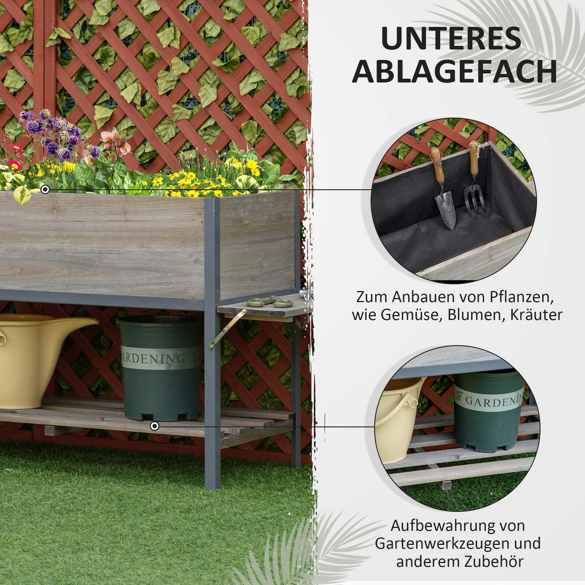 Buy Raised Bed Flower Pot Plant Box With 2 Foldable Shelves Bottom Shelf Solid Wood Light Gray 140 X 46 X 75.5 Cm