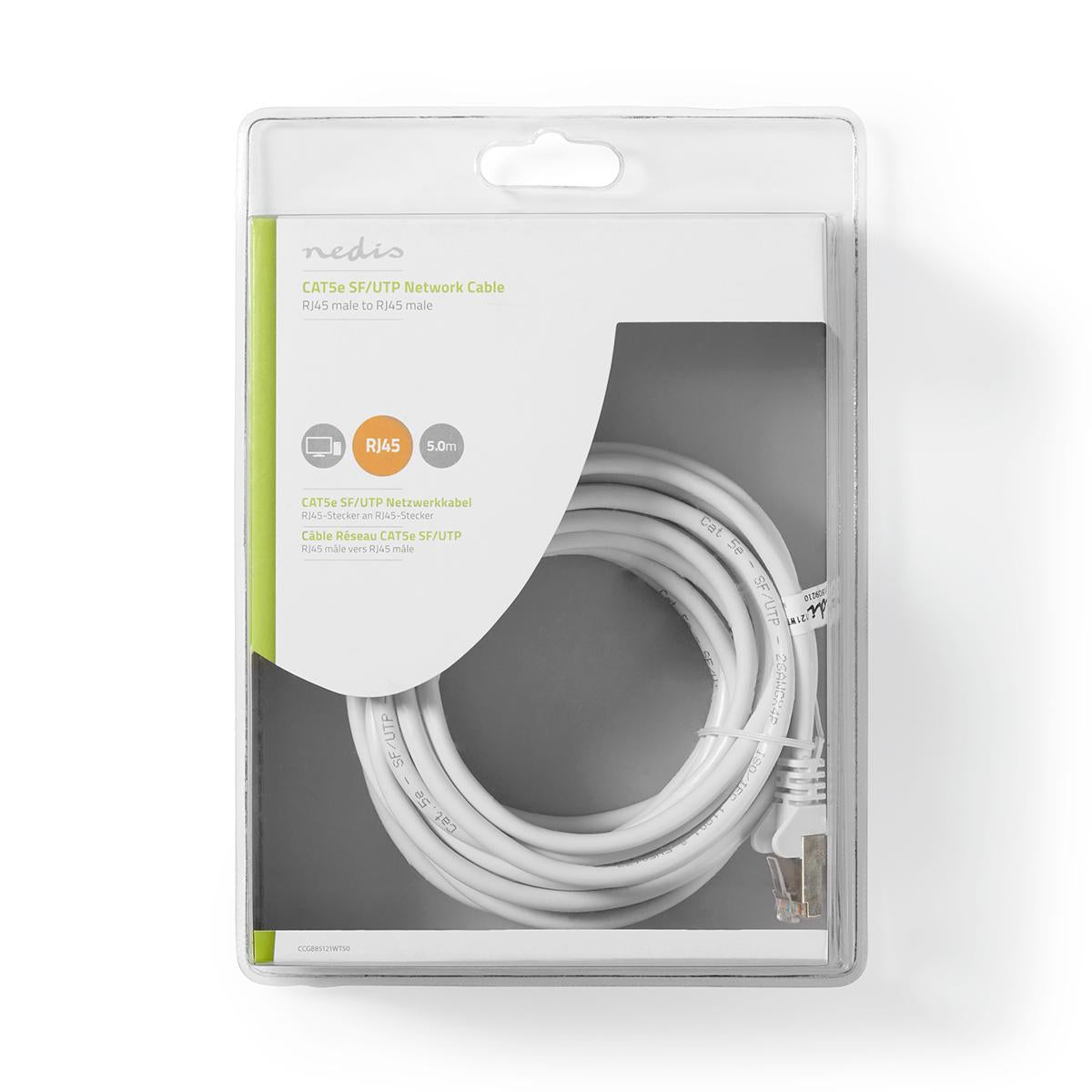CAT5e Network Cable | SF/UTP | RJ45 Male | RJ45 Male | 5.00 m | Round | PVC | White | Blister