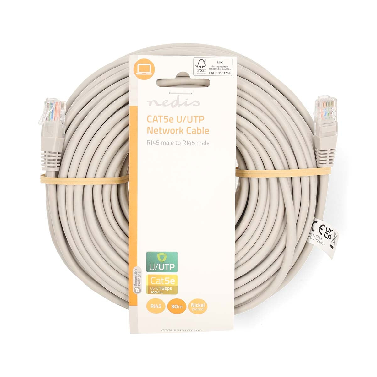 CAT5e Network Cable | U/UTP | RJ45 Male | RJ45 Male | 30.0 m | Round | PVC | Grey | Label