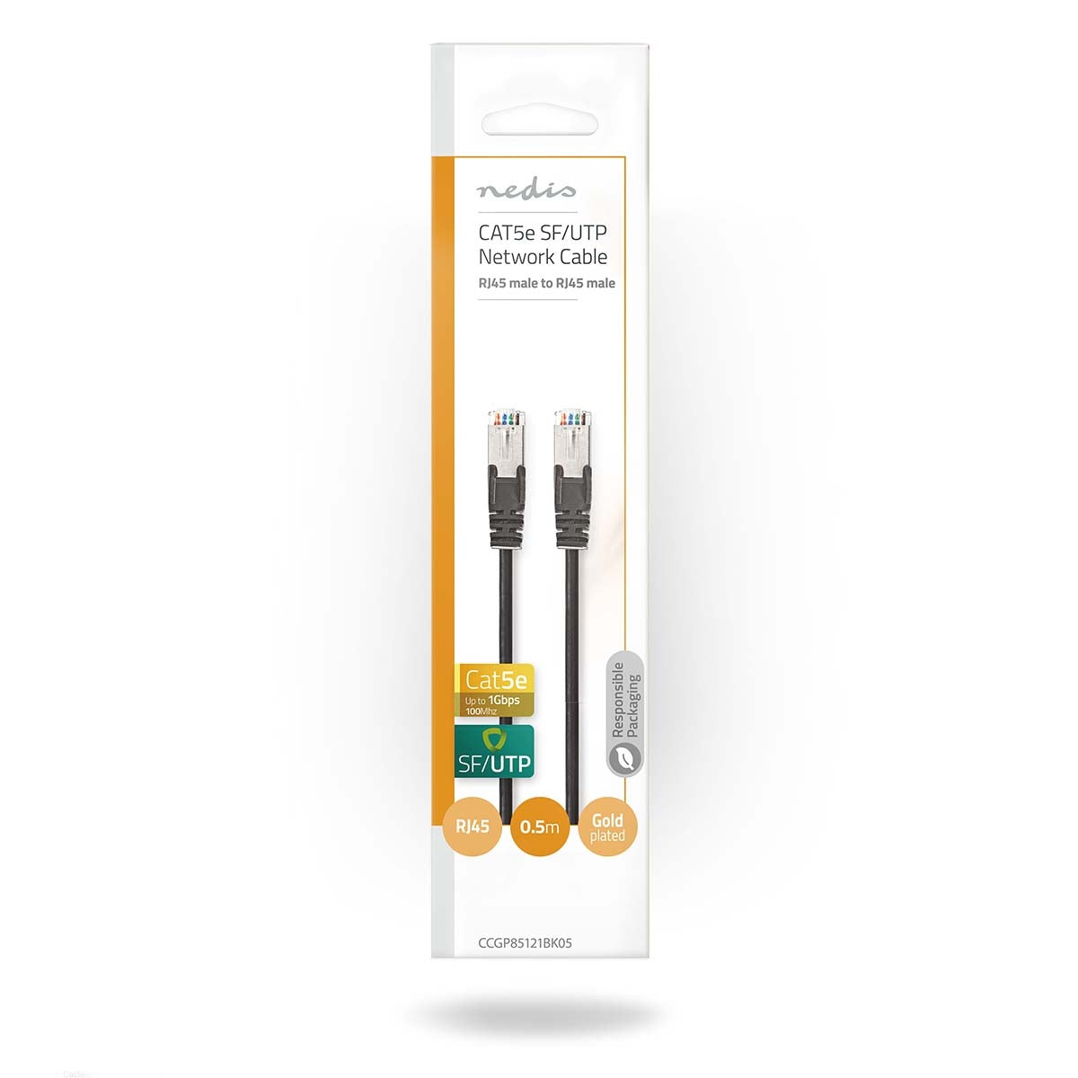 CAT5e network cable | SF/UTP | RJ45 male | RJ45 male | 0.50 m | Round | PVC | Black | Envelope