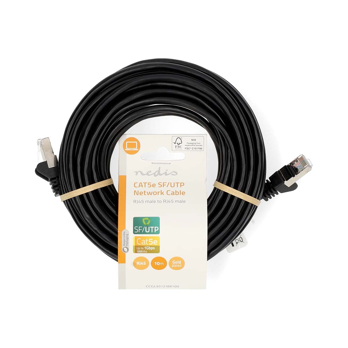 CAT5e network cable | SF/UTP | RJ45 male | RJ45 male | 10.0 m | Round | PVC | Black | Label