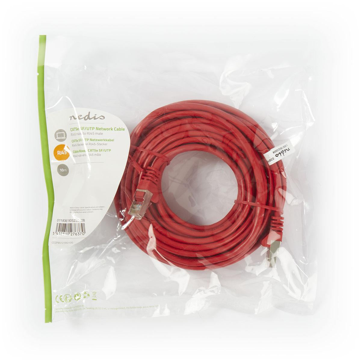 CAT5e network cable | SF/UTP | RJ45 male | RJ45 male | 10.0 m | Round | PVC | Red | Plastic bag