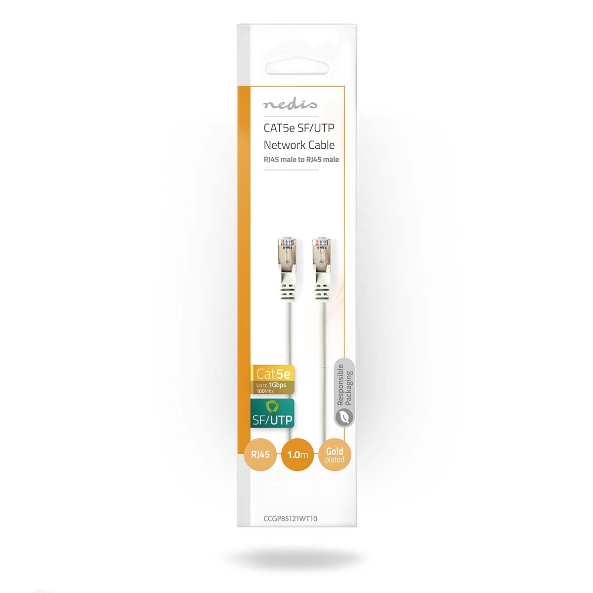 CAT5e network cable | SF/UTP | RJ45 male | RJ45 male | 1.00 m | Round | PVC | White | Plastic bag