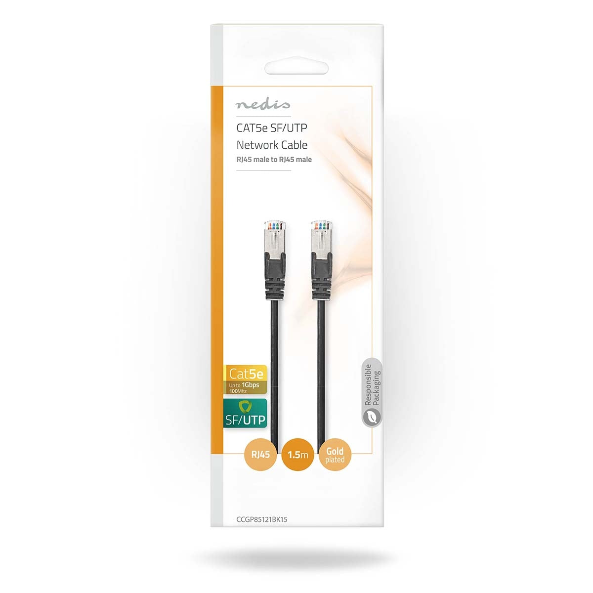 CAT5e network cable | SF/UTP | RJ45 male | RJ45 male | 1.50 m | Round | PVC | Black | Envelope