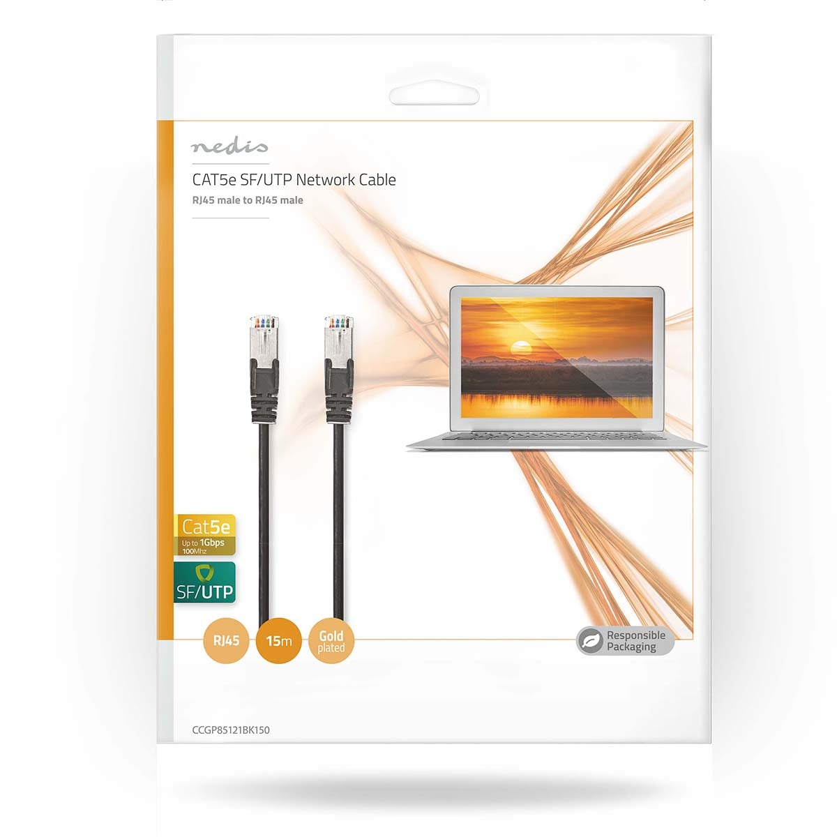 CAT5e network cable | SF/UTP | RJ45 male | RJ45 male | 15.0 m | Round | PVC | Black | Plastic bag