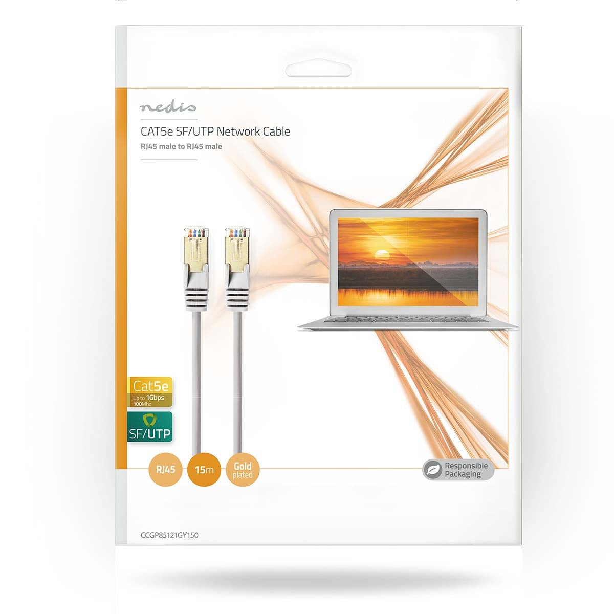 CAT5e network cable | SF/UTP | RJ45 male | RJ45 male | 15.0 m | Round | PVC | Gray | Envelope