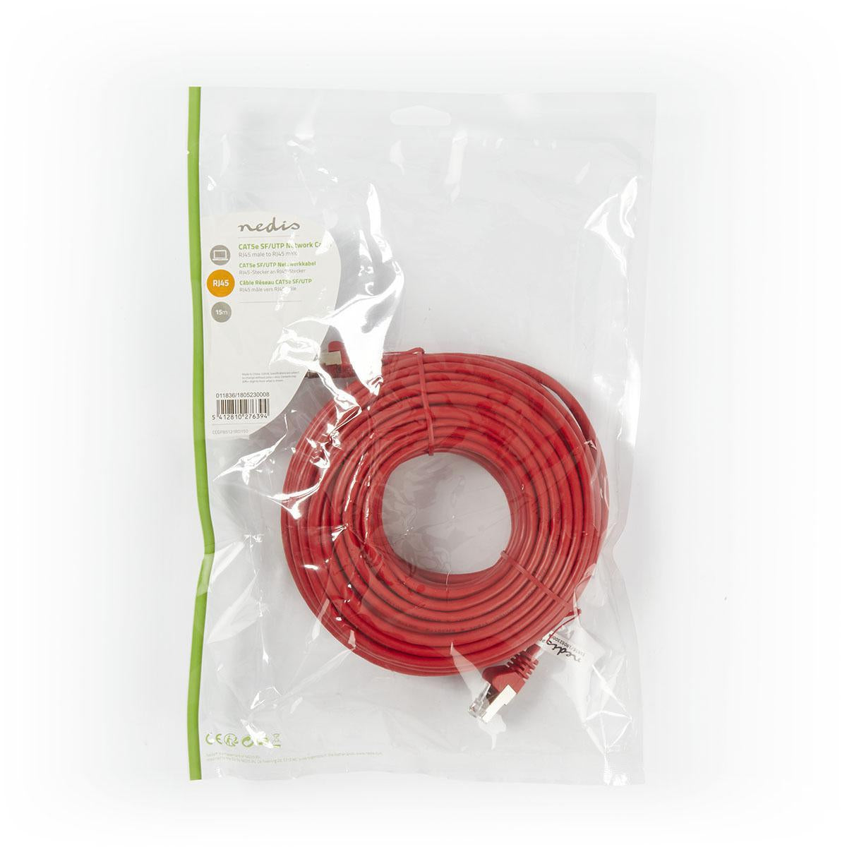 CAT5e network cable | SF/UTP | RJ45 male | RJ45 male | 15.0 m | Round | PVC | Red | Plastic bag