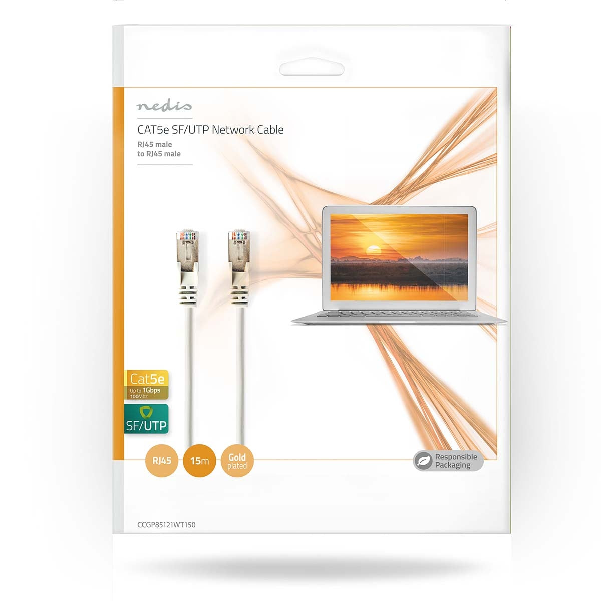 CAT5e network cable | SF/UTP | RJ45 male | RJ45 male | 15.0 m | Round | PVC | White | Envelope