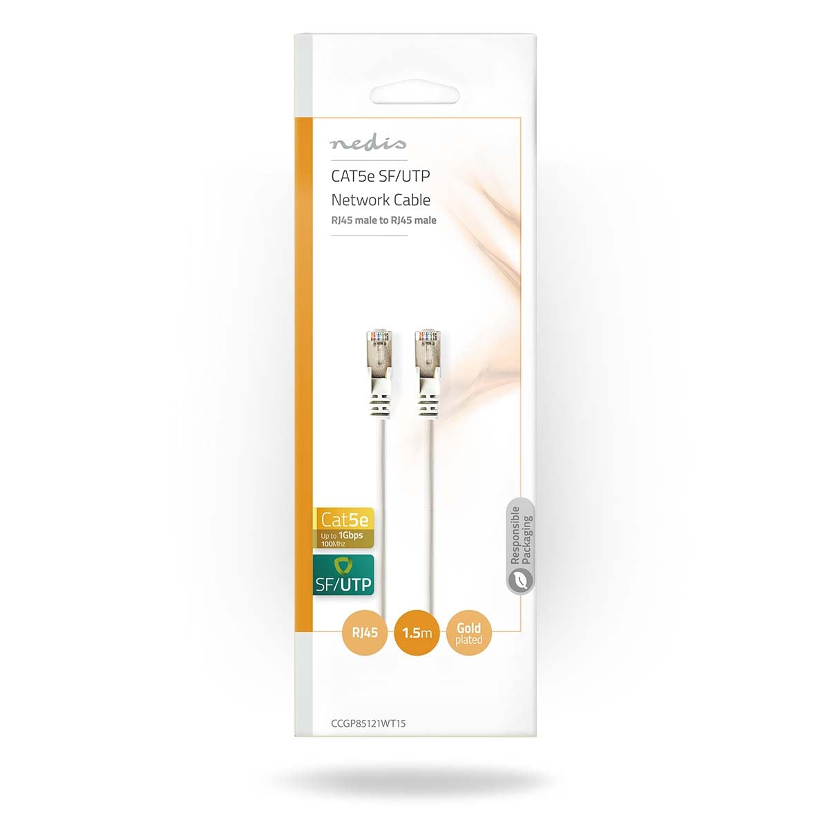 CAT5e network cable | SF/UTP | RJ45 male | RJ45 male | 1.50 m | Round | PVC | White | Plastic bag