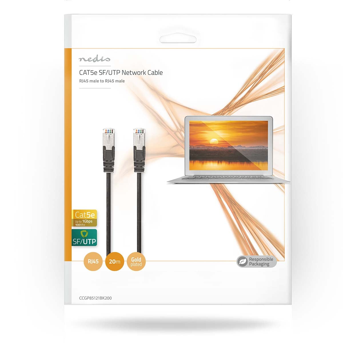 CAT5e network cable | SF/UTP | RJ45 male | RJ45 male | 20.0 m | Round | PVC | Black | Envelope