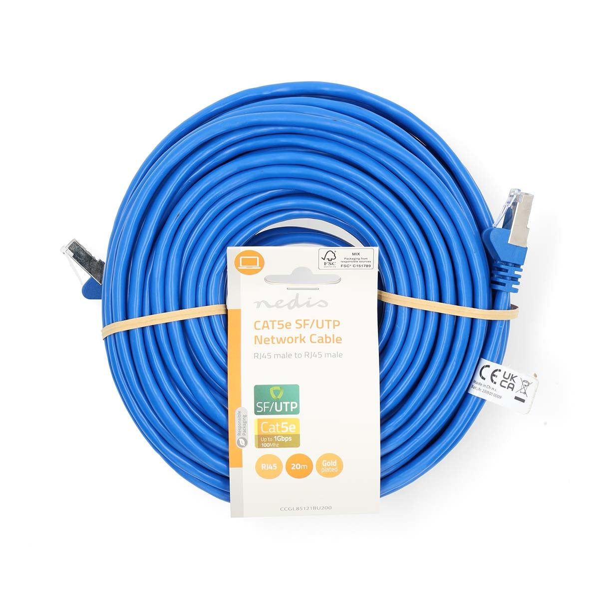 CAT5e network cable | SF/UTP | RJ45 male | RJ45 male | 20.0 m | Round | PVC | Blue | Label