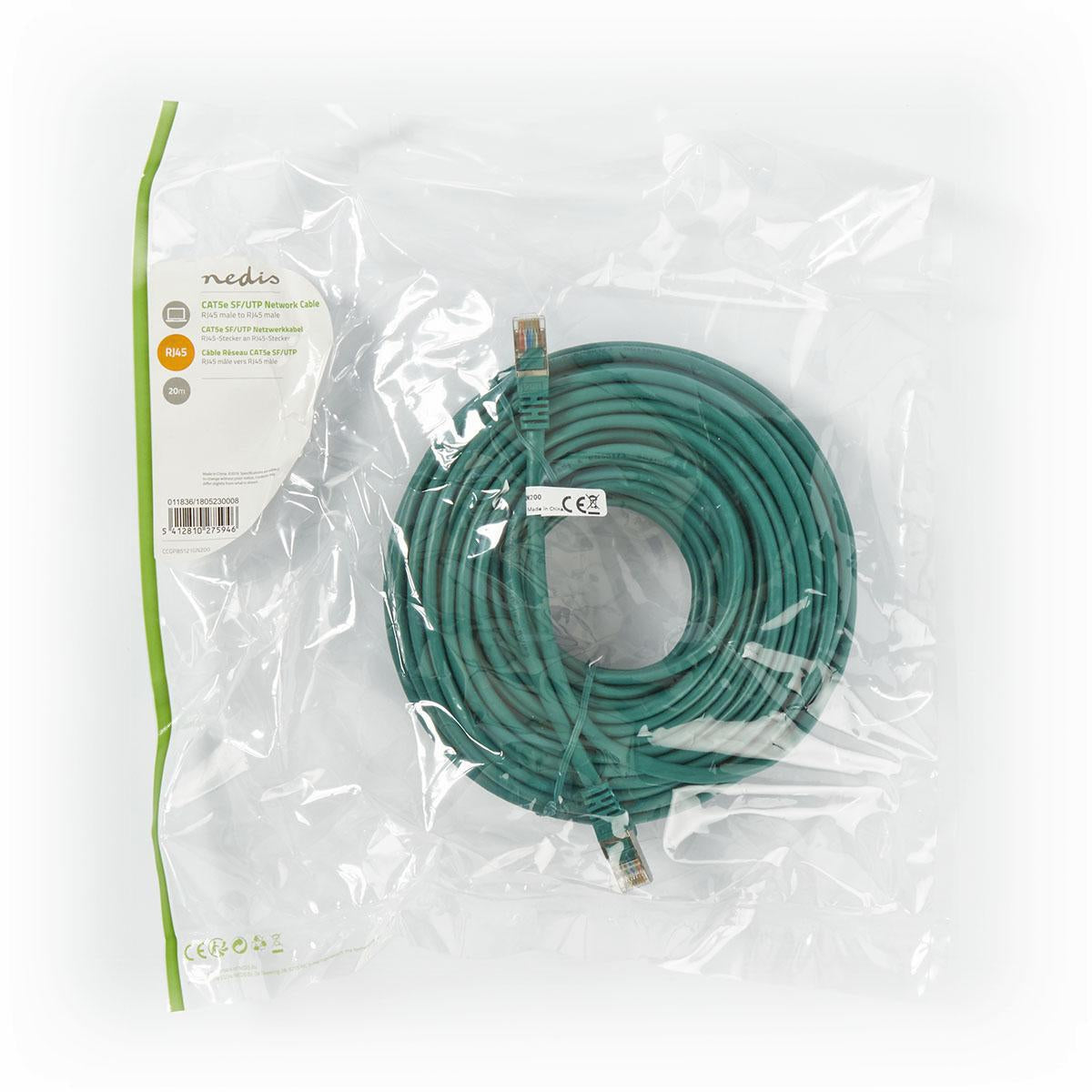 CAT5e network cable | SF/UTP | RJ45 male | RJ45 male | 20.0 m | Round | PVC | Green | Plastic bag