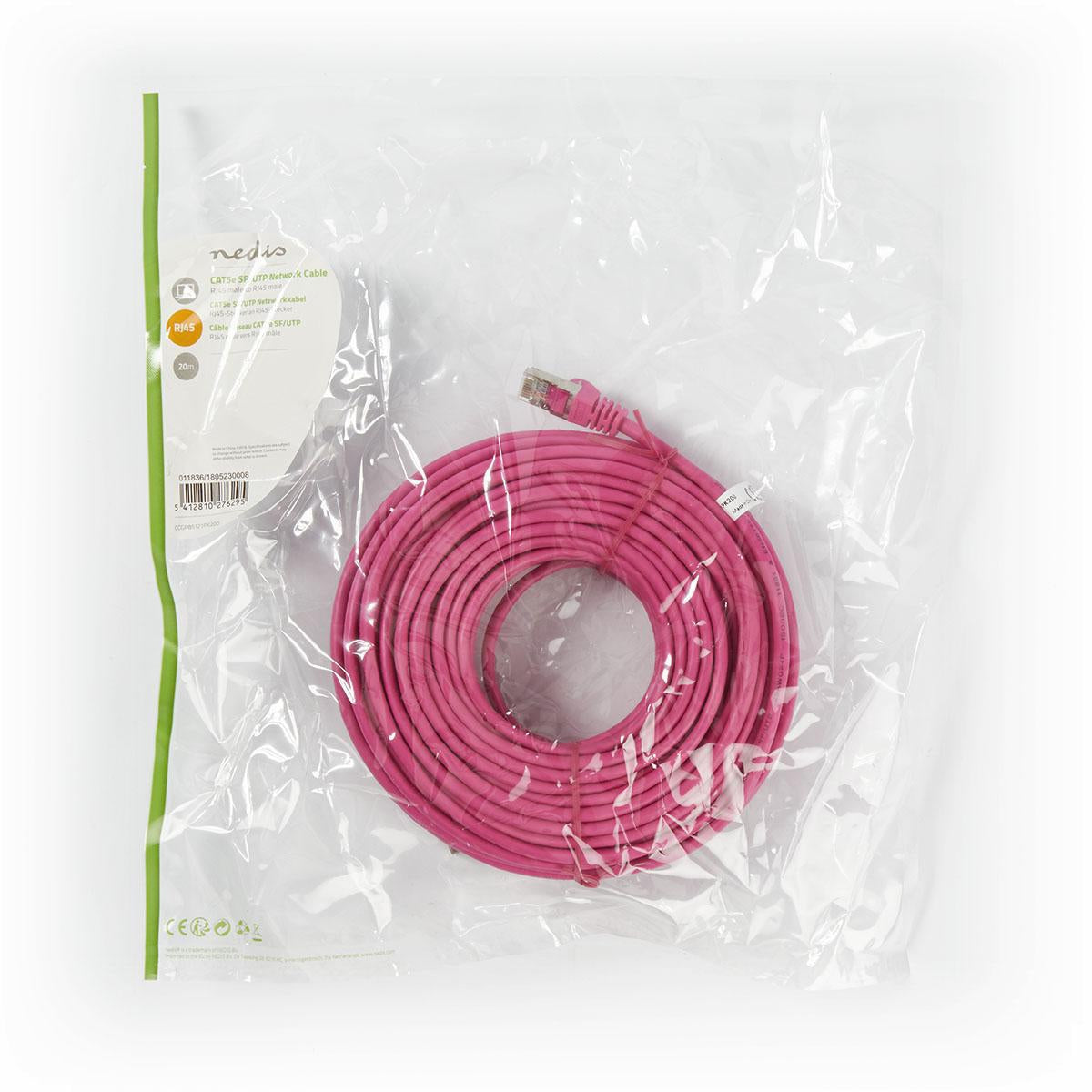 CAT5e network cable | SF/UTP | RJ45 male | RJ45 male | 20.0 m | Round | PVC | Pink | Plastic bag