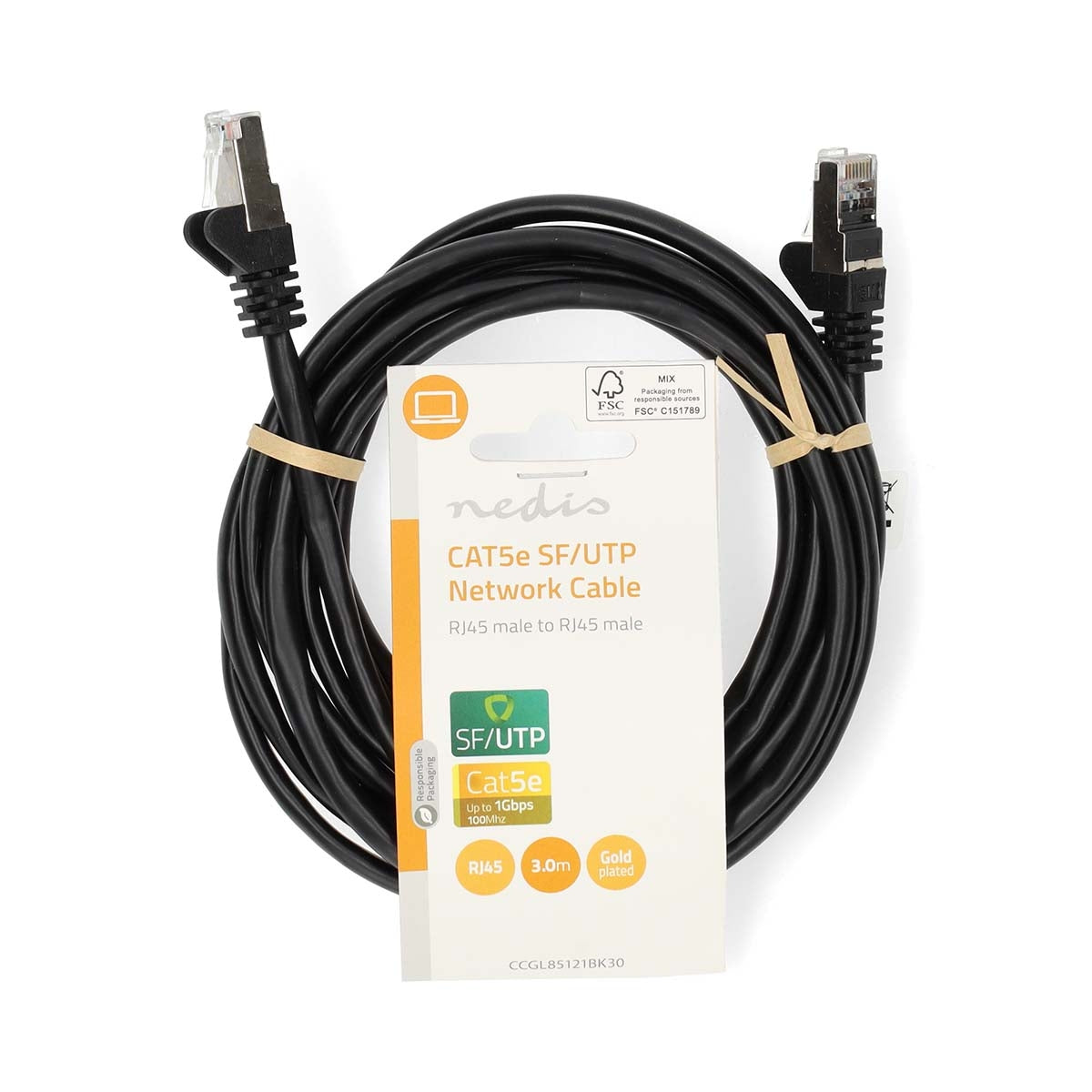 CAT5e network cable | SF/UTP | RJ45 male | RJ45 male | 3.00 m | Round | PVC | Black | Label