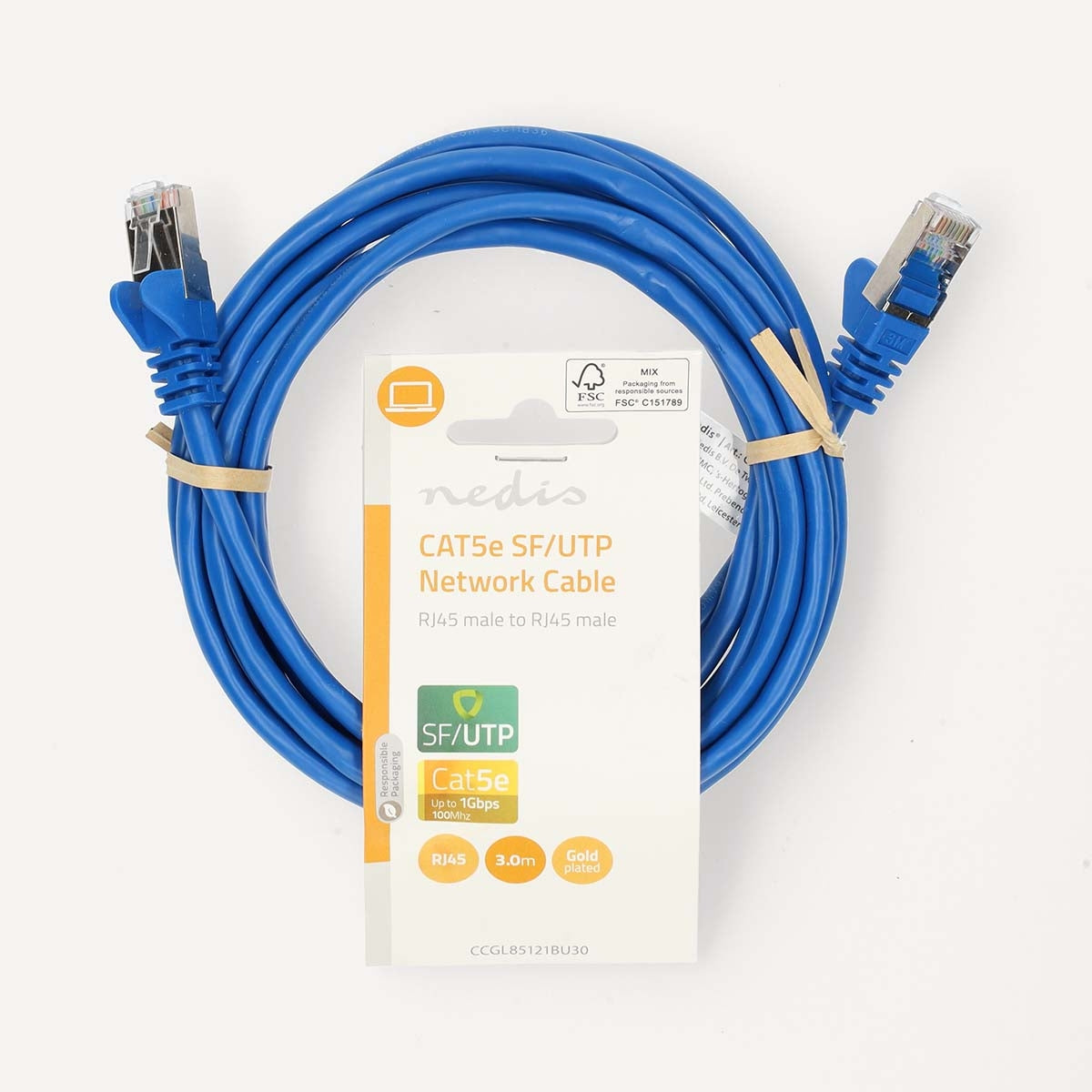 CAT5e network cable | SF/UTP | RJ45 male | RJ45 male | 3.00 m | Round | PVC | Blue | Label
