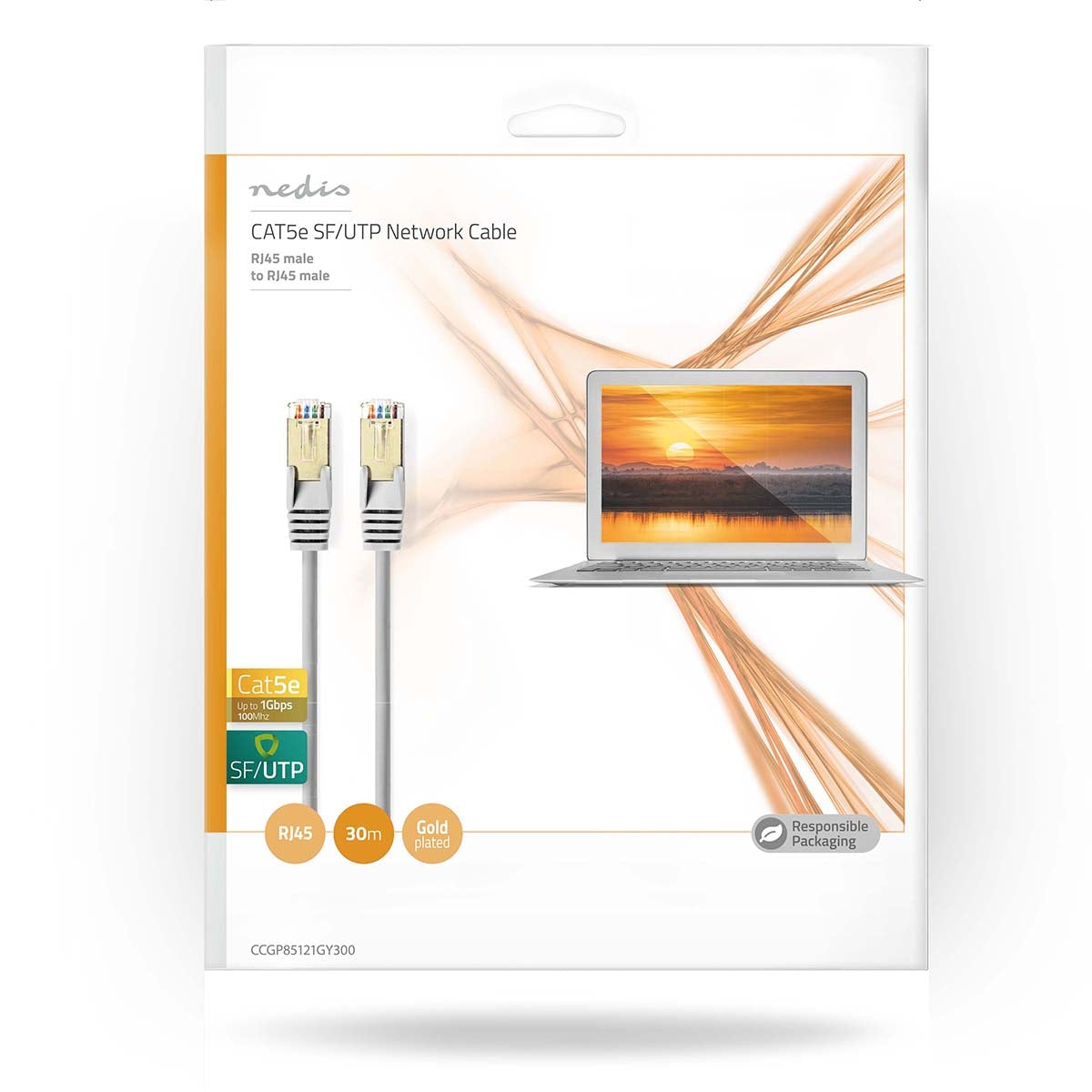CAT5e network cable | SF/UTP | RJ45 male | RJ45 male | 30.0 m | Round | PVC | Gray | Plastic bag
