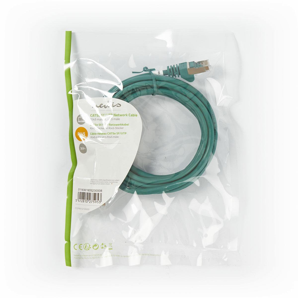 CAT5e network cable | SF/UTP | RJ45 male | RJ45 male | 3.00 m | Round | PVC | Green | Plastic bag