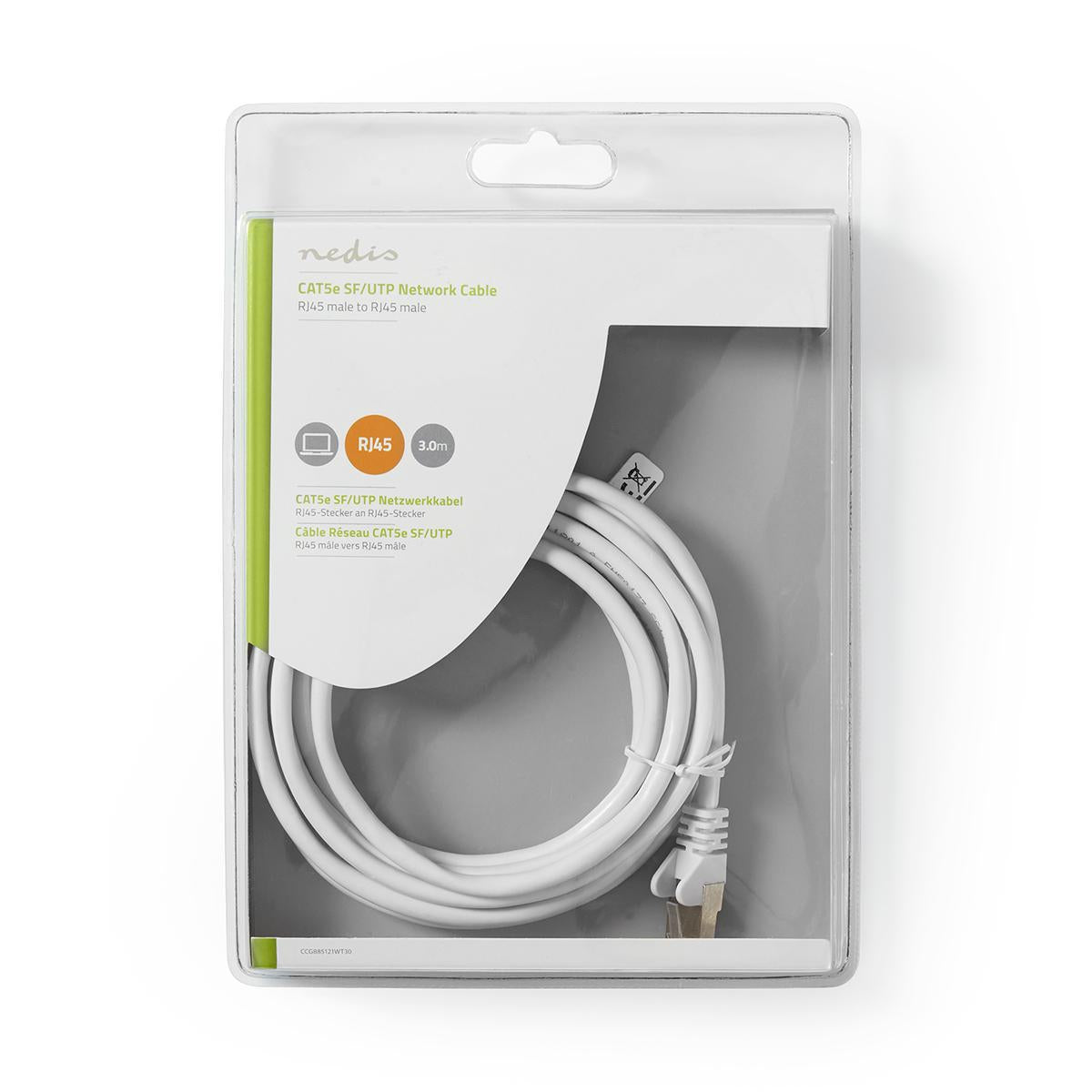 CAT5e network cable | SF/UTP | RJ45 male | RJ45 male | 3.00 m | Round | PVC | White | Blisters