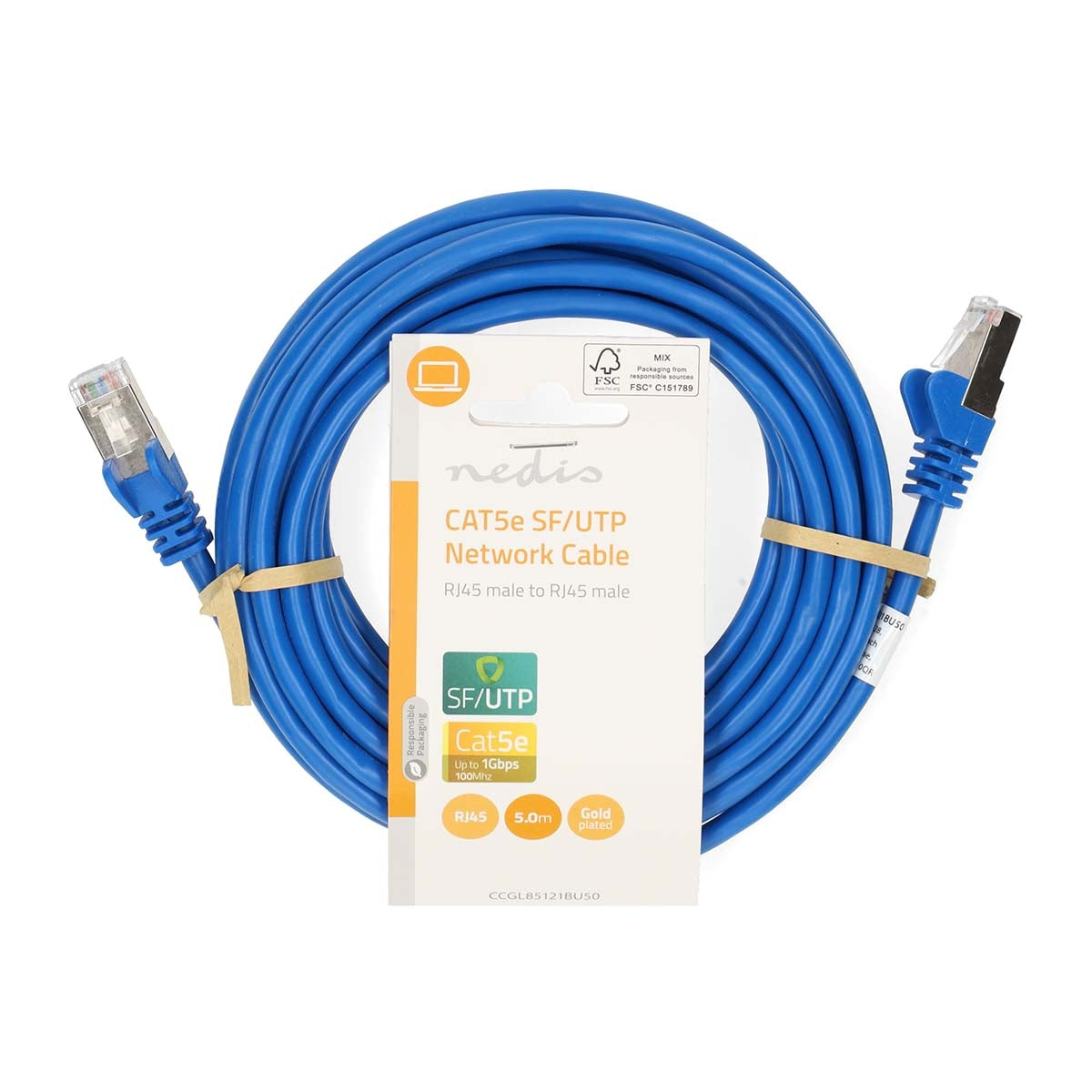 CAT5e network cable | SF/UTP | RJ45 male | RJ45 male | 5.00 m | Round | PVC | Blue | Label