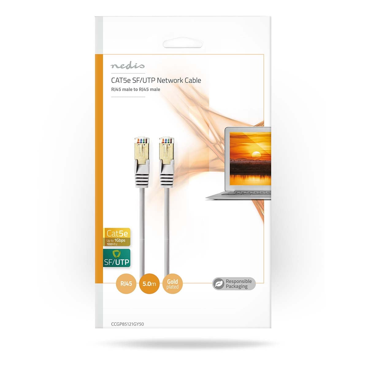 CAT5e network cable | SF/UTP | RJ45 male | RJ45 male | 5.00 m | Round | PVC | Gray | Envelope
