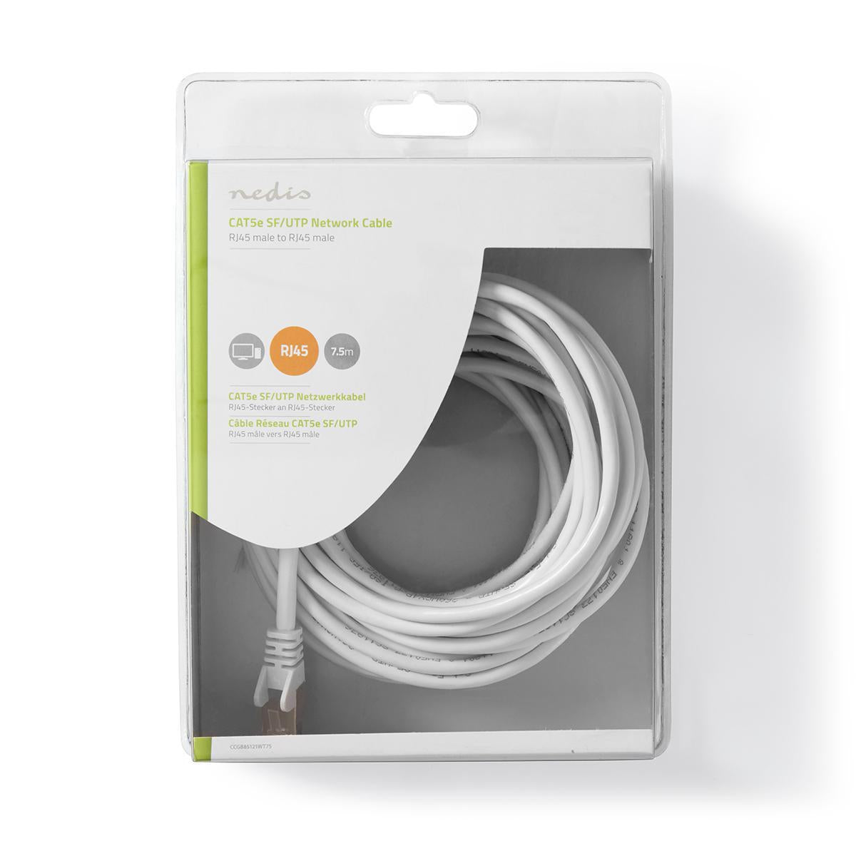 CAT5e network cable | SF/UTP | RJ45 male | RJ45 male | 7.50 m | Round | PVC | White | Blisters