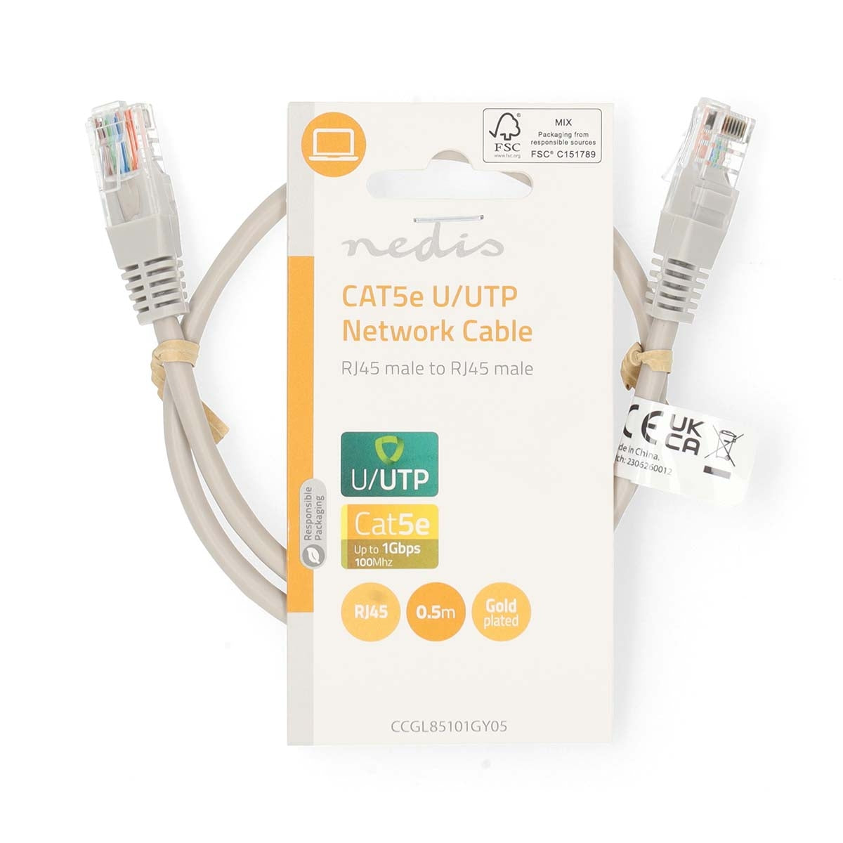 CAT5e network cable | U/UTP | RJ45 male | RJ45 male | 0.50 m | Round | PVC | Gray | Label