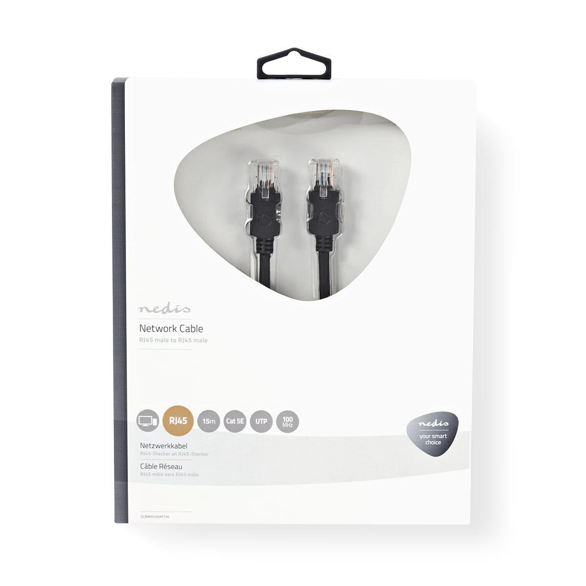 CAT5e network cable | U/UTP | RJ45 male | RJ45 male | 15.0 m | Round | LSZH | Anthracite | Cardboard box with window