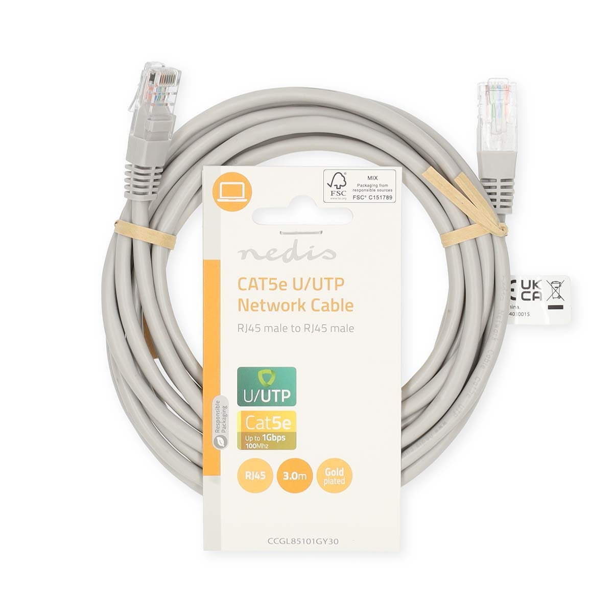 CAT5e network cable | U/UTP | RJ45 male | RJ45 male | 3.00 m | Round | PVC | Gray | Label