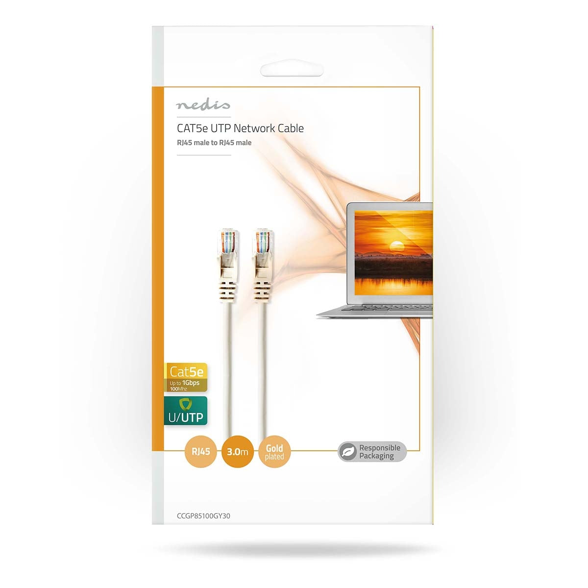 CAT5e network cable | U/UTP | RJ45 male | RJ45 male | 3.00 m | Round | PVC | Gray | Plastic bag