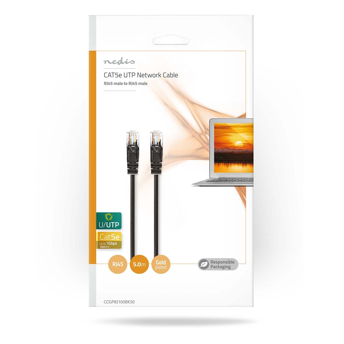 CAT5e network cable | U/UTP | RJ45 male | RJ45 male | 5.00 m | Round | PVC | Black | Envelope