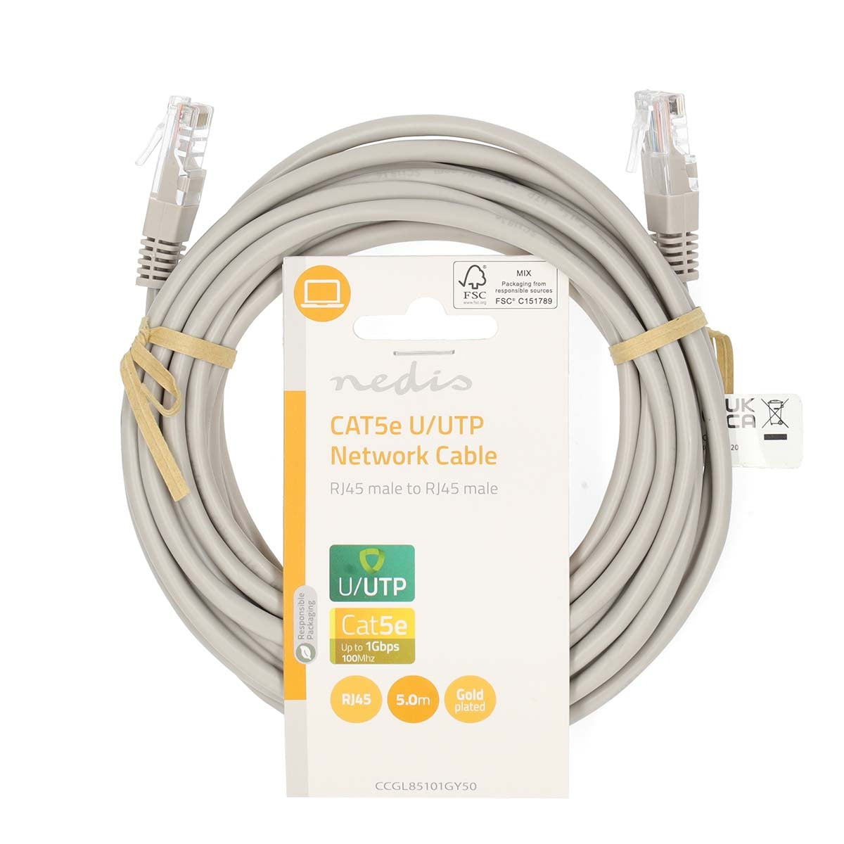 CAT5e network cable | U/UTP | RJ45 male | RJ45 male | 5.00 m | Round | PVC | Gray | Label