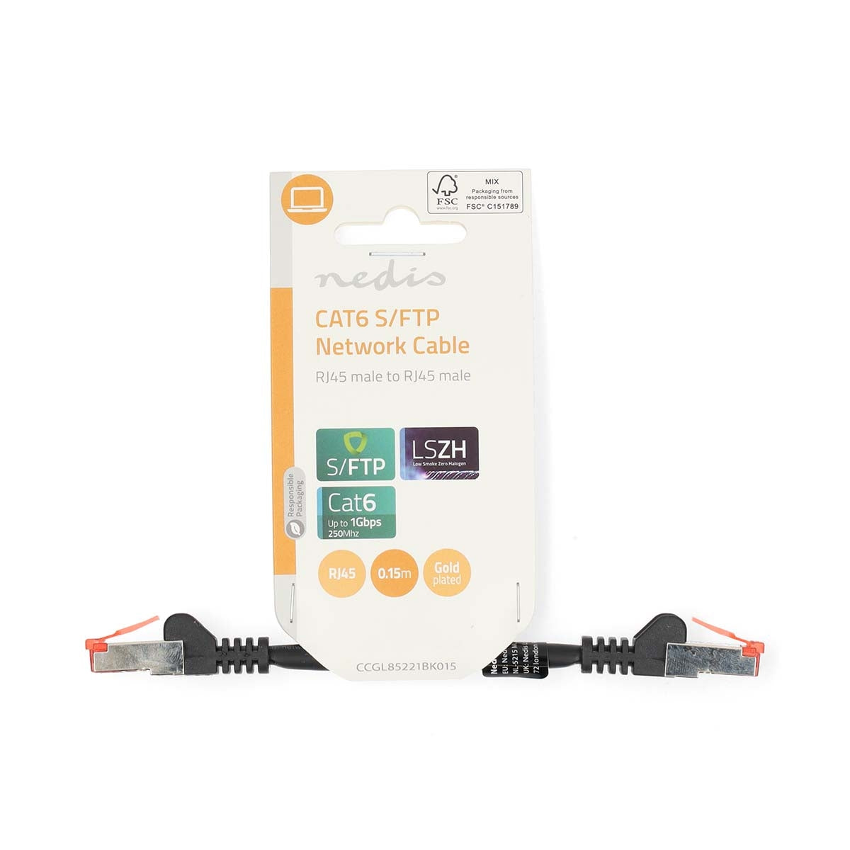 CAT6 Network Cable | RJ45 Male | RJ45 Male | S/FTP | 0.15 m | Round | LSZH | Black | Label