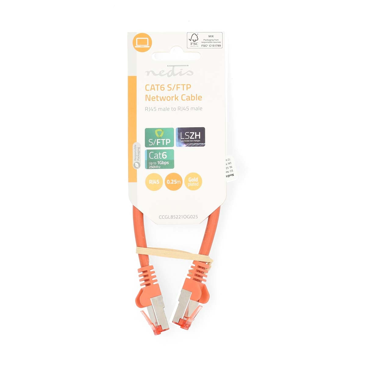 CAT6 Network Cable | RJ45 Male | RJ45 Male | S/FTP | 0.25 m | Round | LSZH | Orange | Label
