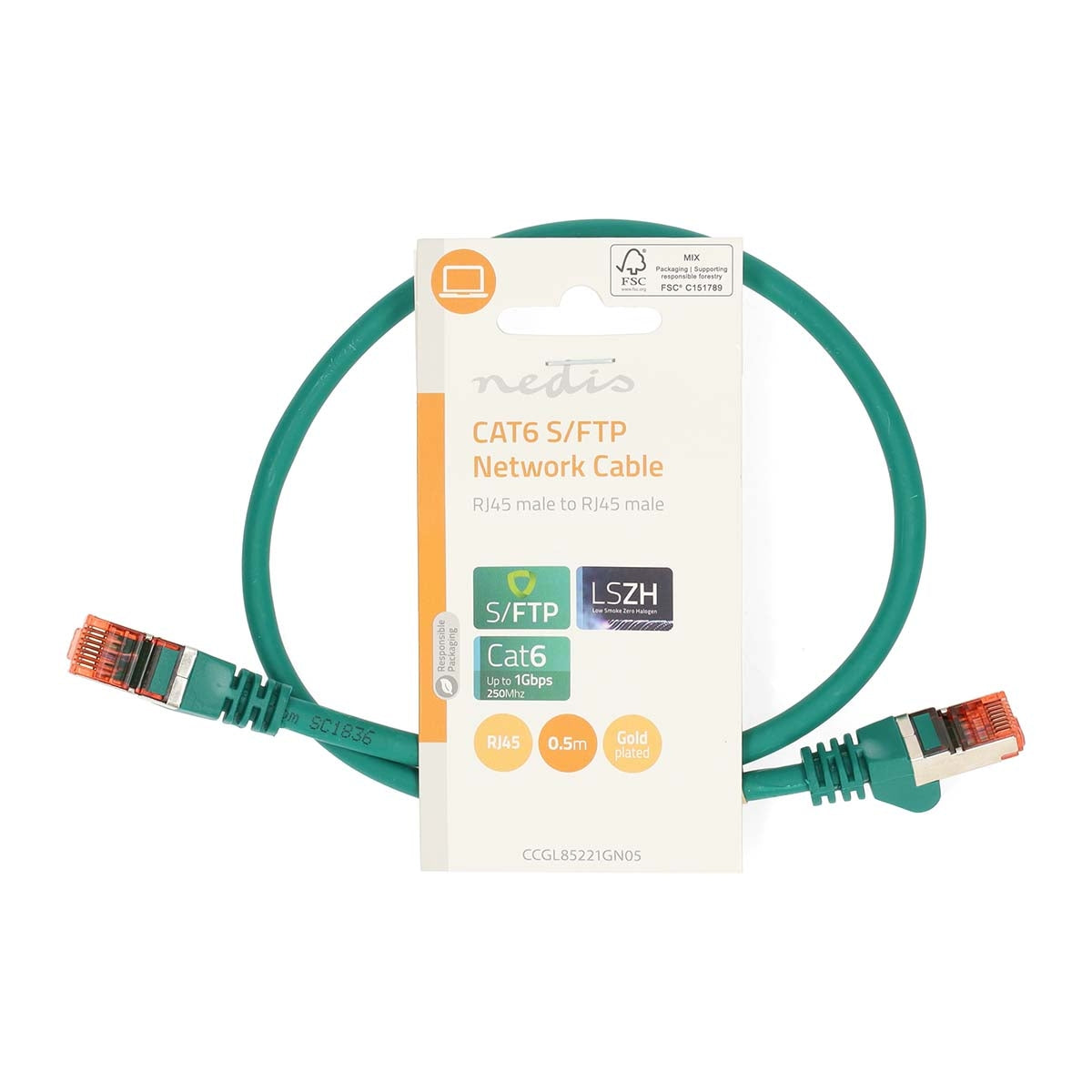 CAT6 Network Cable | RJ45 Male | RJ45 Male | S/FTP | 0.50 m | Round | LSZH | Green | Label