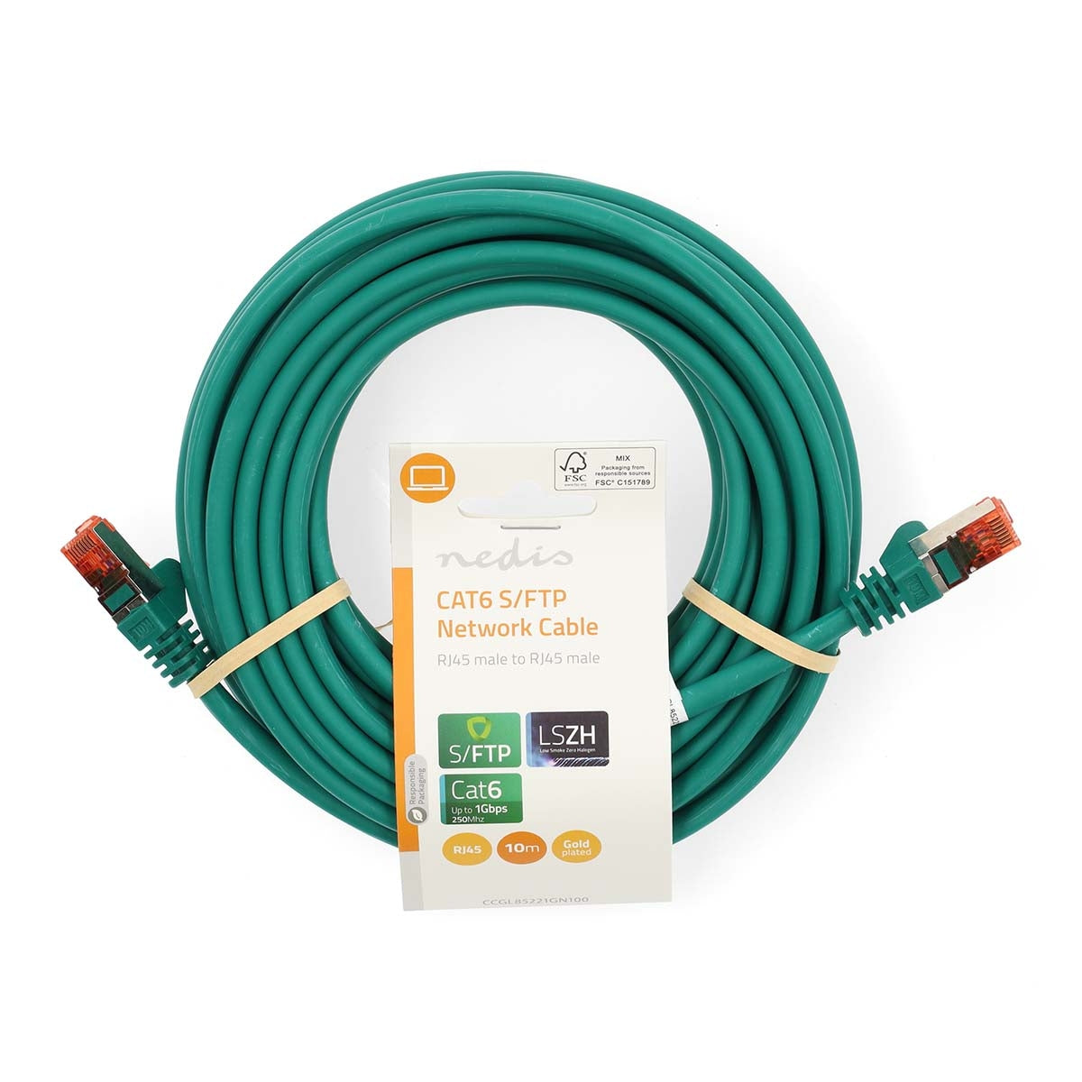 CAT6 Network Cable | RJ45 Male | RJ45 Male | S/FTP | 10.0 m | Round | LSZH | Green | Label