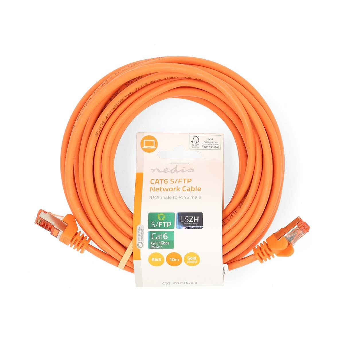CAT6 Network Cable | RJ45 Male | RJ45 Male | S/FTP | 10.0 m | Round | LSZH | Orange | Label