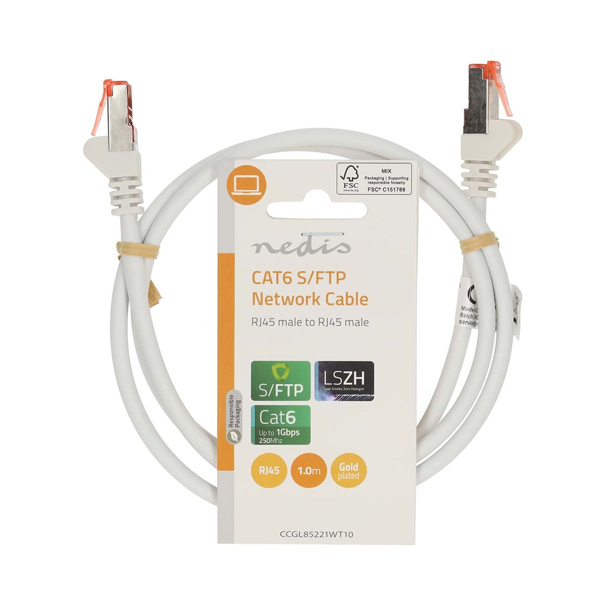 CAT6 Network Cable | RJ45 Male | RJ45 Male | S/FTP | 1.00 m | Round | LSZH | White | Label