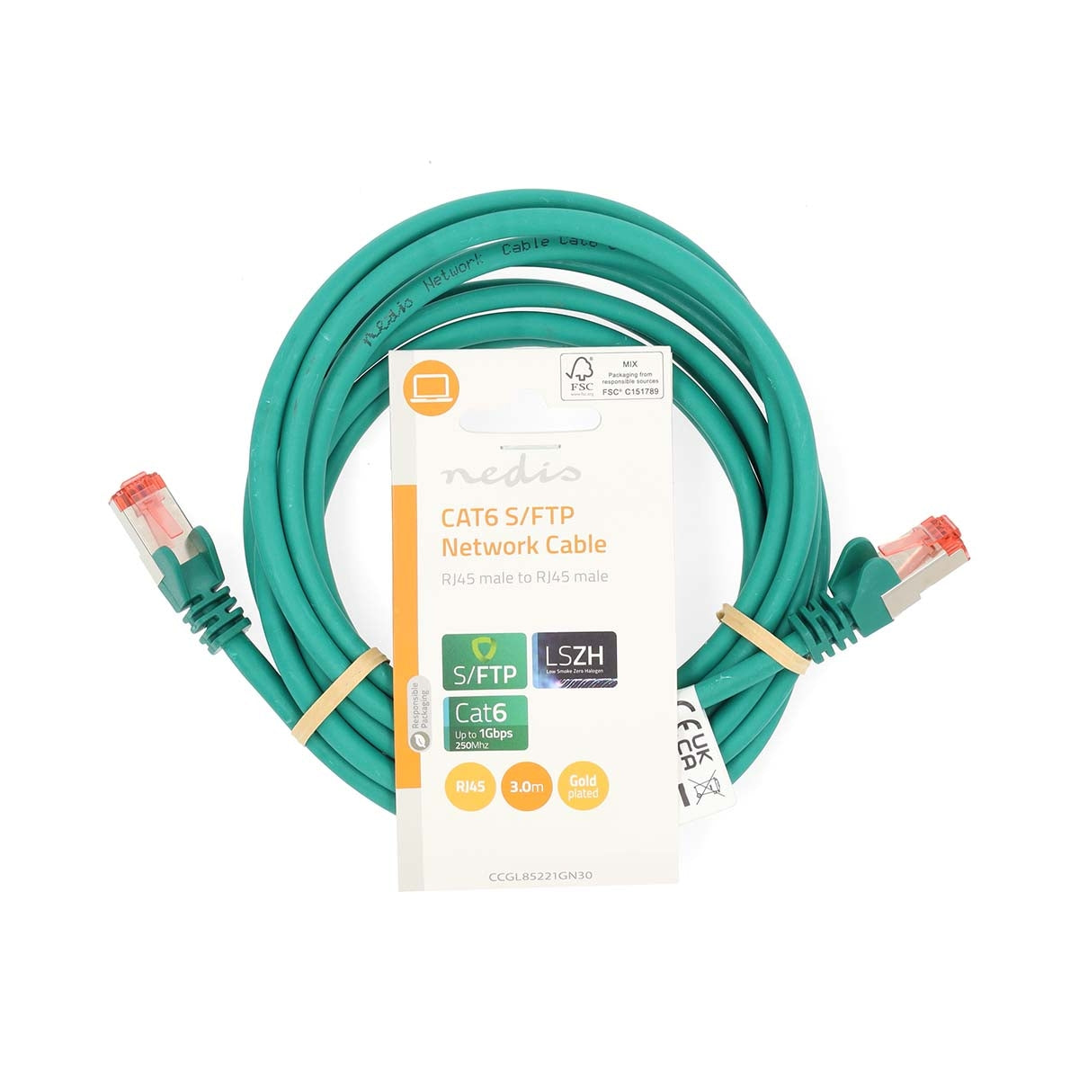 CAT6 Network Cable | RJ45 Male | RJ45 Male | S/FTP | 3.00 m | Round | LSZH | Green | Label
