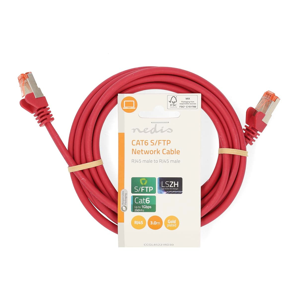 CAT6 Network Cable | RJ45 Male | RJ45 Male | S/FTP | 3.00 m | Round | LSZH | Red | Label