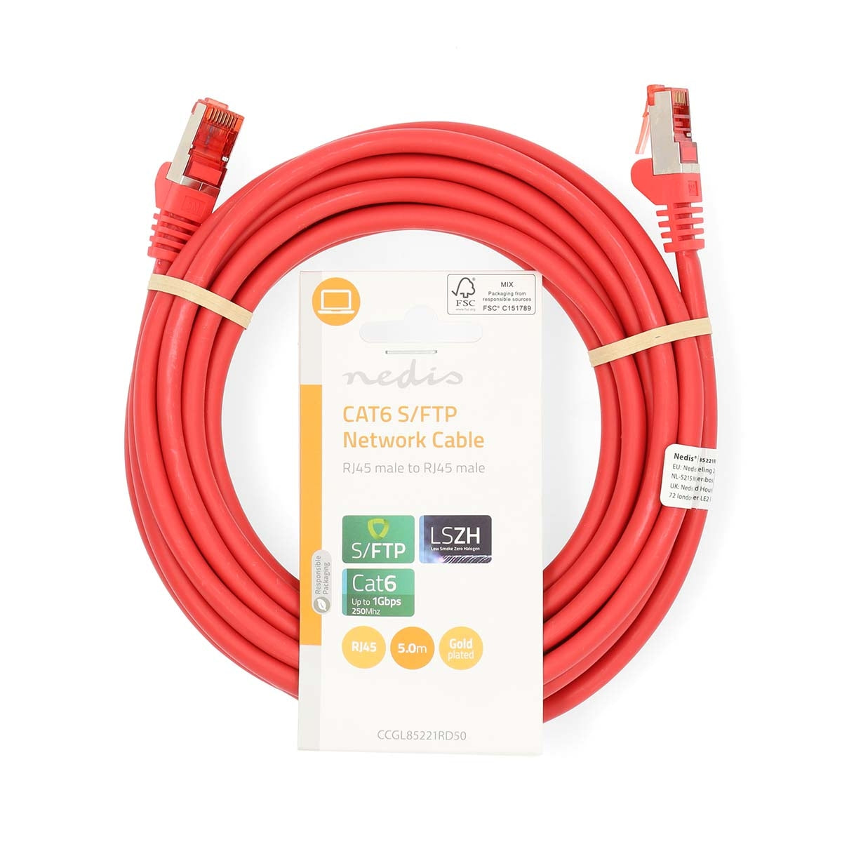 CAT6 Network Cable | RJ45 Male | RJ45 Male | S/FTP | 5.00 m | Round | LSZH | Red | Label