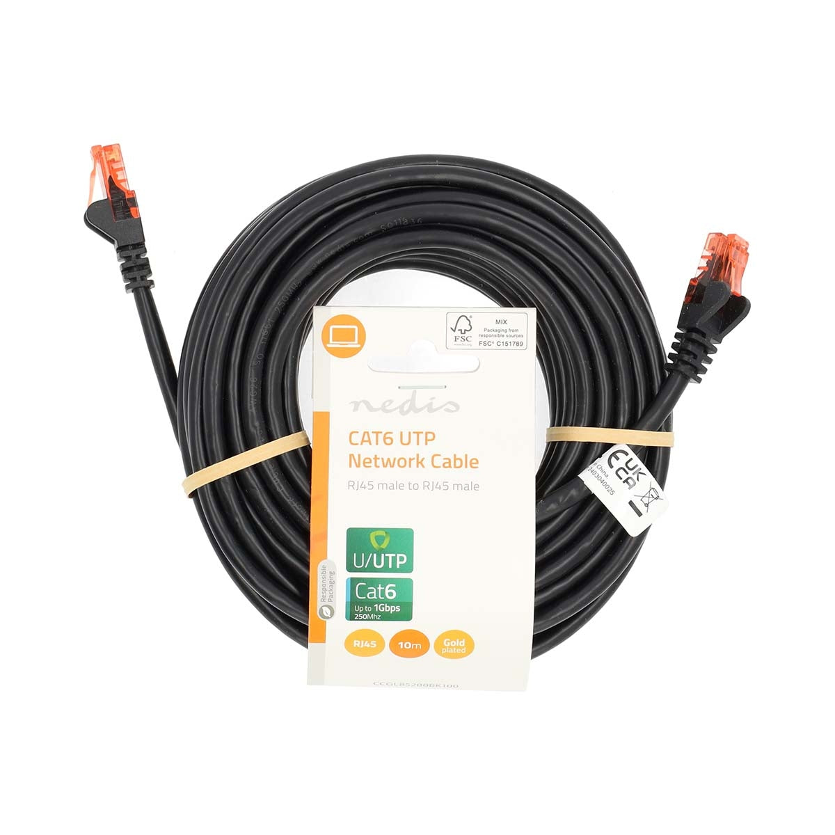 CAT6 Network Cable | RJ45 Male | RJ45 Male | U/UTP | 10.0 m | Round | PVC | Black | Label