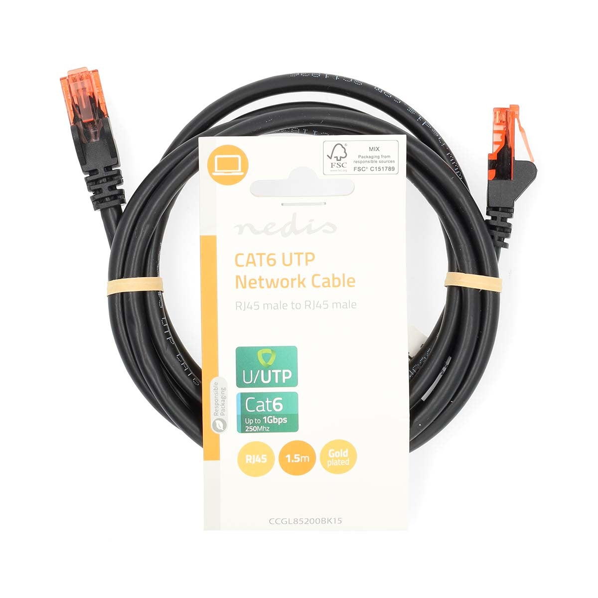 CAT6 Network Cable | RJ45 Male | RJ45 Male | U/UTP | 1.50 m | Round | PVC | Black | Label
