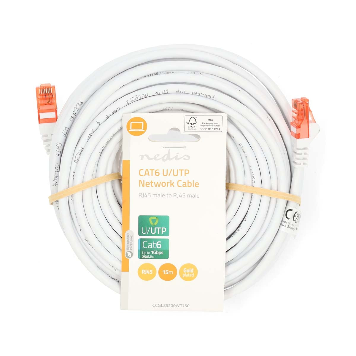 CAT6 Network Cable | RJ45 Male | RJ45 Male | U/UTP | 15.0 m | Round | PVC | White | Label