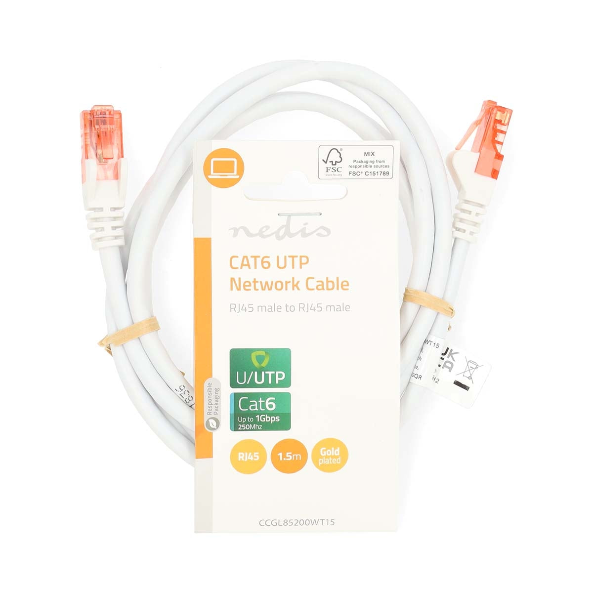 CAT6 Network Cable | RJ45 Male | RJ45 Male | U/UTP | 1.50 m | Round | PVC | White | Label