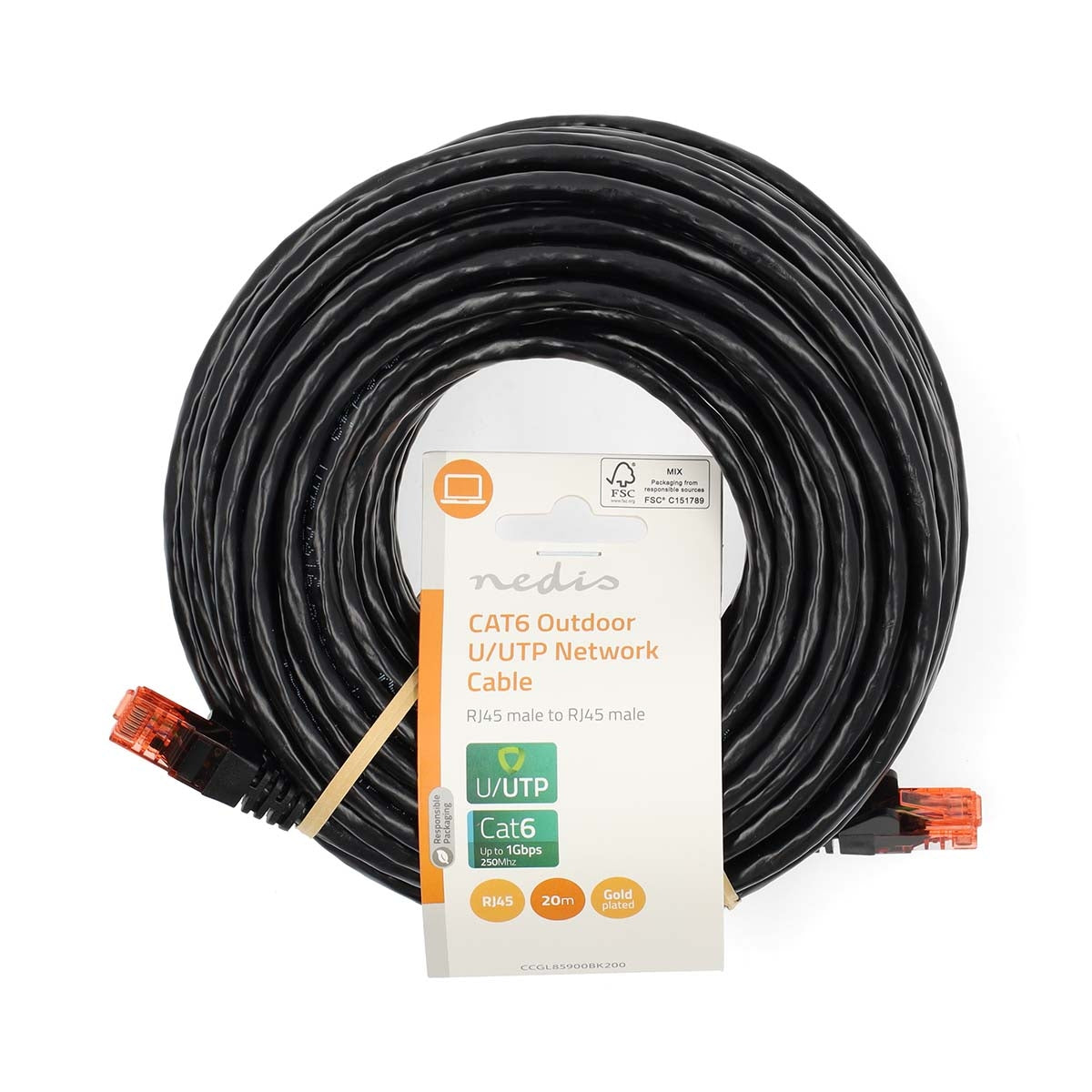 CAT6 Network Cable | RJ45 Male | RJ45 Male | U/UTP | 20.0 m | Outdoor | Round | PE | Black | Label