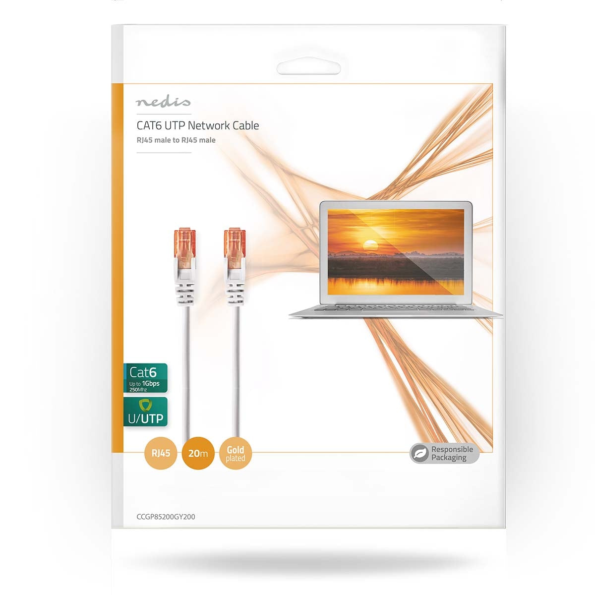 CAT6 Network Cable | RJ45 Male | RJ45 Male | U/UTP | 20.0 m | Round | PVC | Grey | Polybag