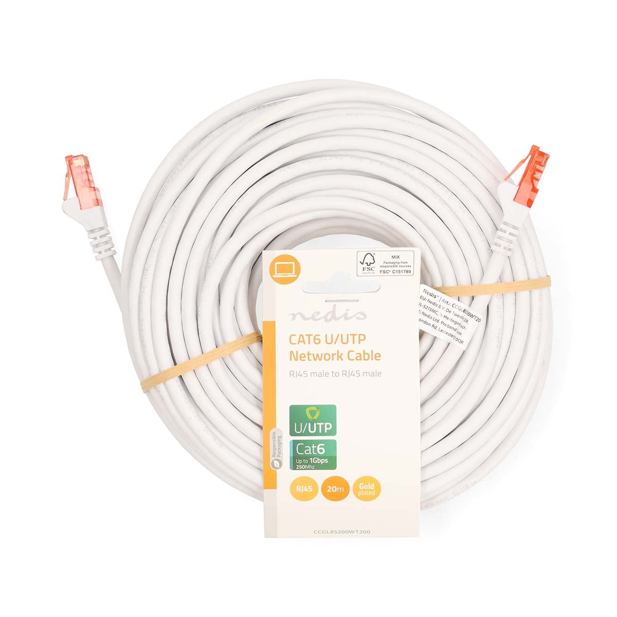 CAT6 Network Cable | RJ45 Male | RJ45 Male | U/UTP | 20.0 m | Round | PVC | White | Label
