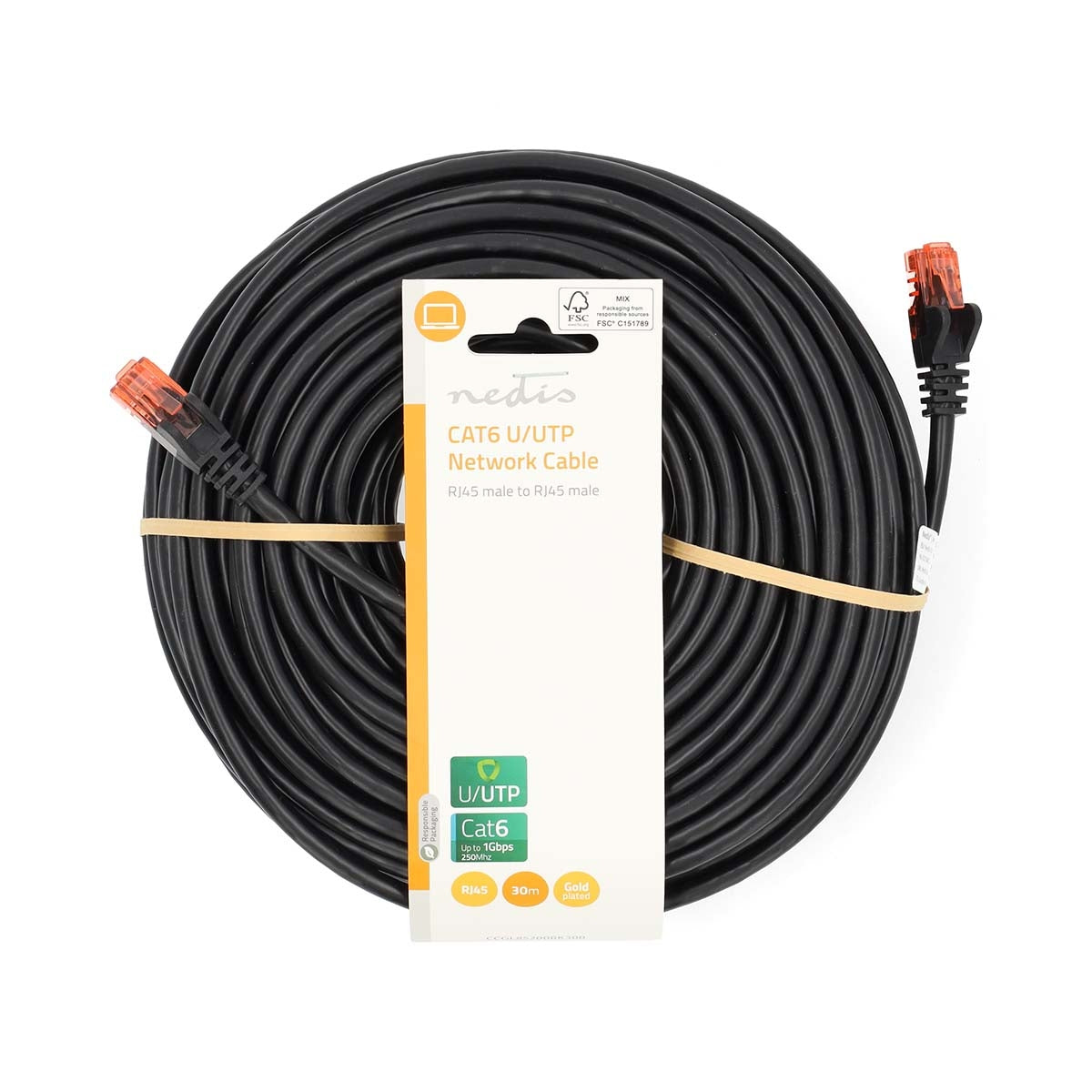 CAT6 Network Cable | RJ45 Male | RJ45 Male | U/UTP | 30.0 m | Round | PVC | Black | Label